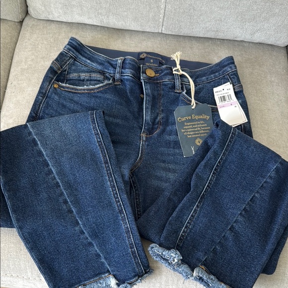 Democracy Blue Skinny Jeans with Distressed Hem - Picture 1 of 4